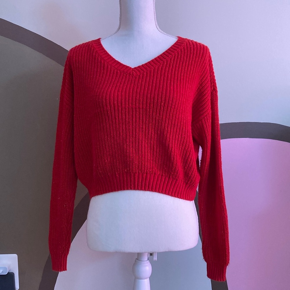 Wild Fable Red V-Neck Cropped Sweater